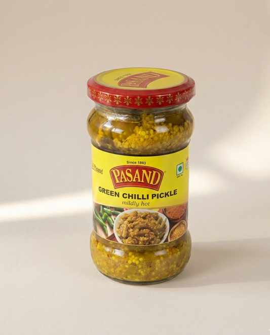 Green chilli pickle in Mustard (Hari Mirch ka Achaar)