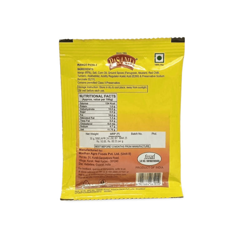 Aam ka achaar Pickle 30g x 10 trial packs (Hot & spicy mango pickle)