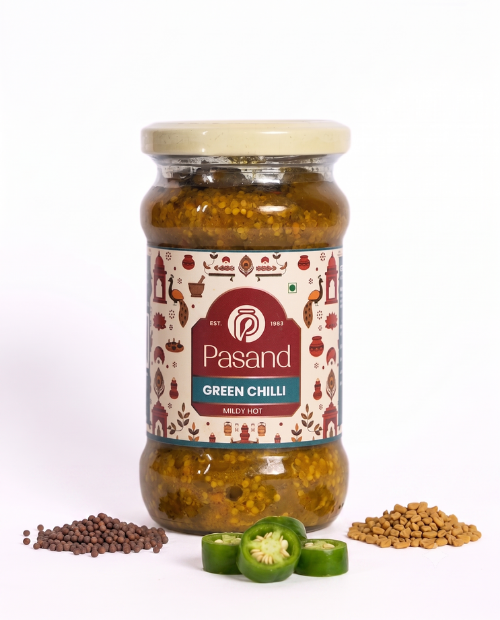 Green chilli pickle in Mustard (Hari Mirch ka Achaar)